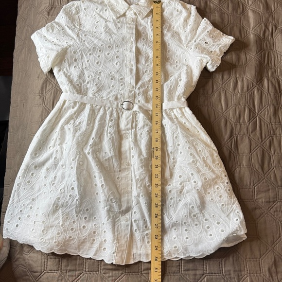 Zara women’s Medium White Cotton Eyelet Shirt Dress Belted Lined Pockets - Picture 12 of 12